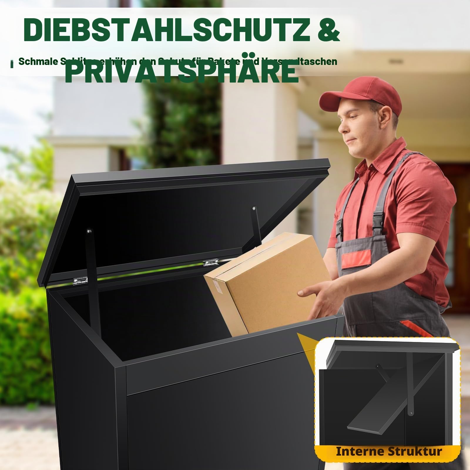 Briefkasten Paketbox für den Außenbereich, extra große Paketboxen mit sicherer Lagerung, wasserdichte Paketboxen für den Außenbereich (53 x 42 x 110cm)