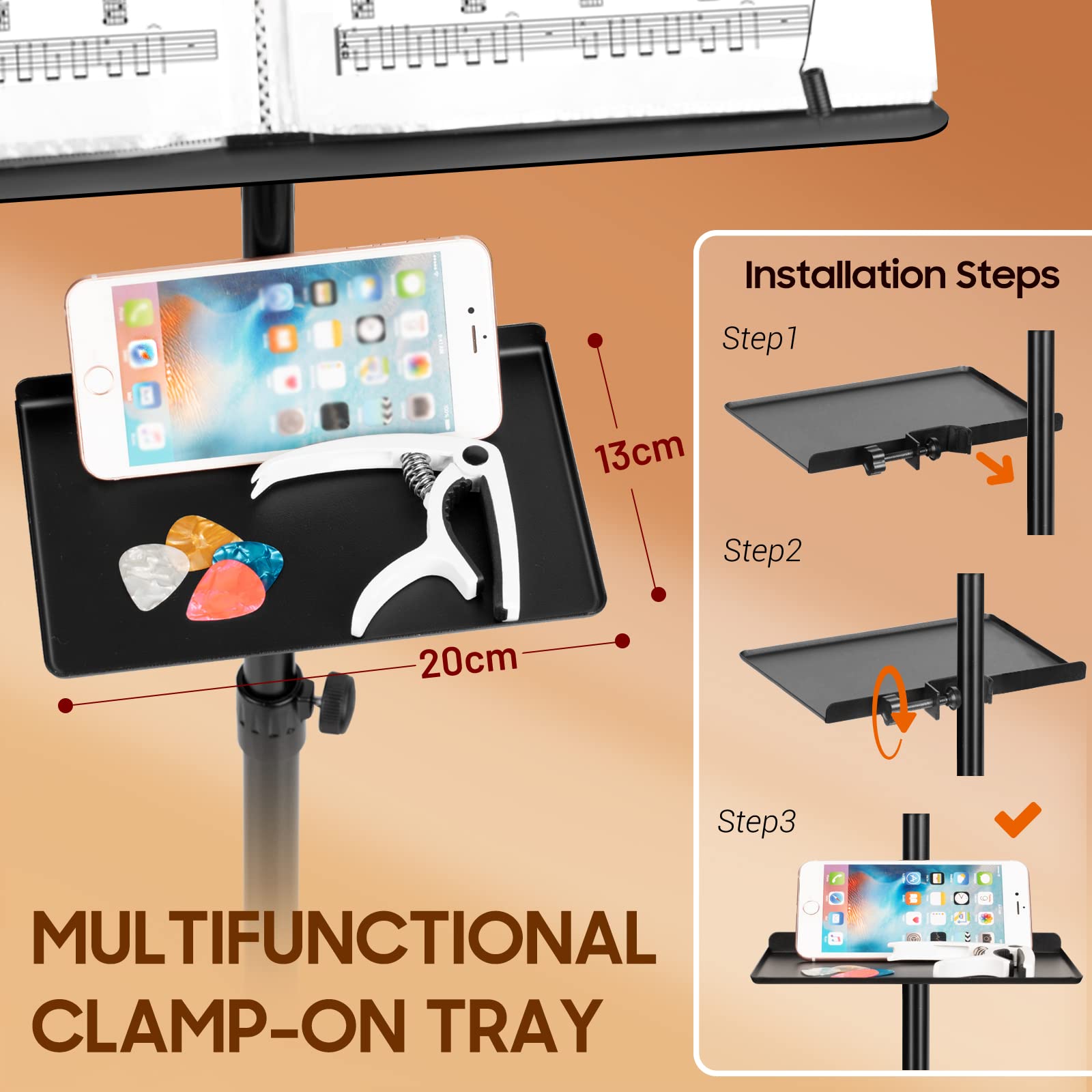 CAHAYA Pupitre de musique en métal pliable Réglable en hauteur avec plateau de fixation et support de livre