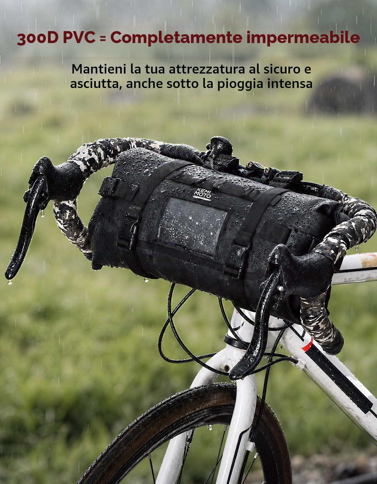KEMIMOTO Borsa da Manubrio Bici 10L, Borsa Anteriore per Bicicletta Impermeabile in PVC 300D con Cinghie Antiscivolo per MTB, Bici da Corsa, Gravel, E-Bike