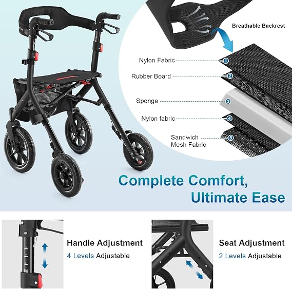 MAXWALK Rollator Walker for Tall Seniors, 12