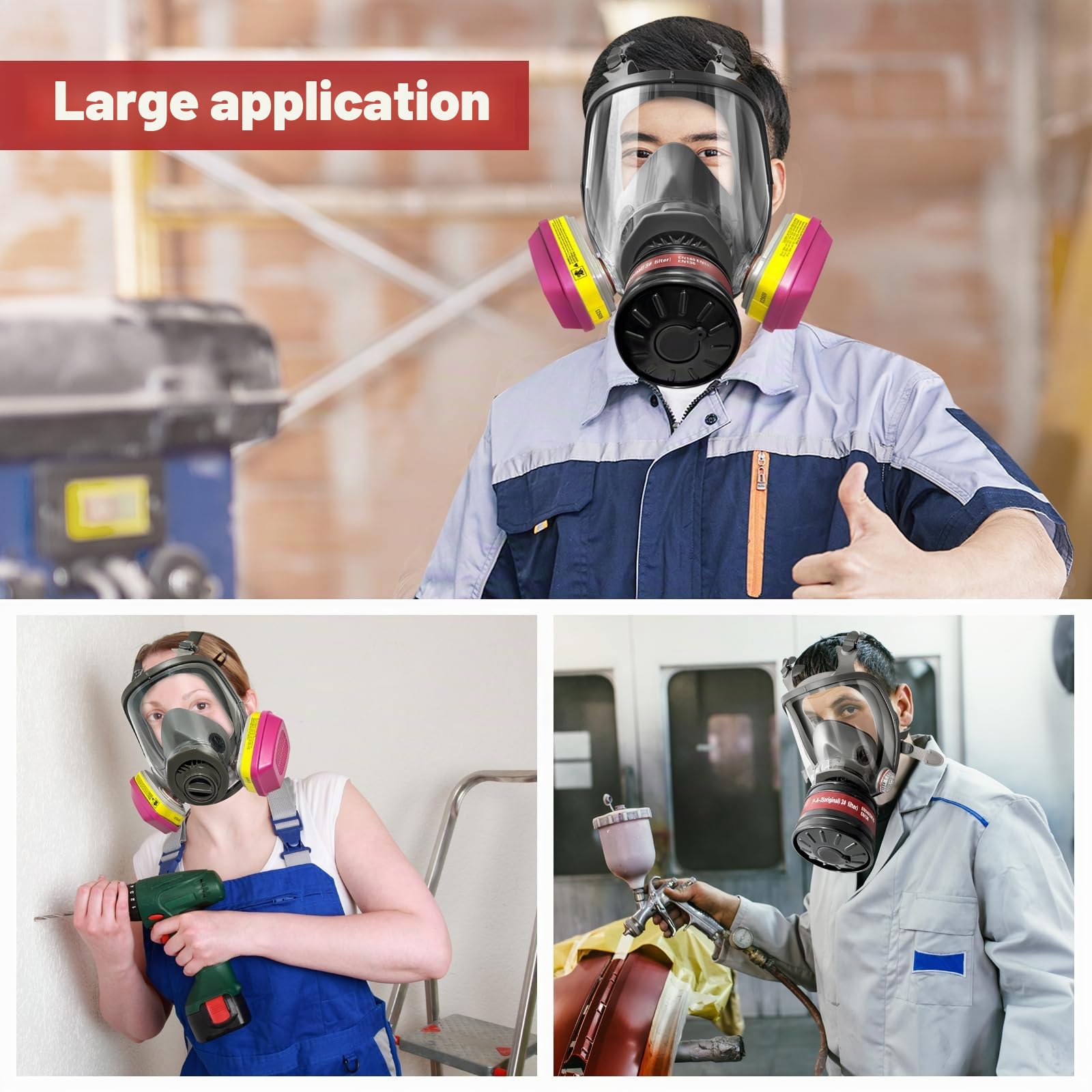 Masque à gaz complet pour la survie nucléaire et chimique - Masque respiratoire complet avec filtres 60923 et filtres de 40 mm contre la poussière, les vapeurs organiques, les gaz à peindre, les