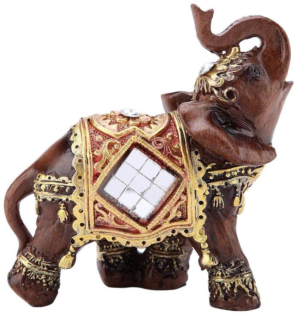 sdSDGrw statue, 4x Elephant Statue Ornament Resin Figurine Lucky Wealth Home Decor Gift(Wood Grain Trumpet)