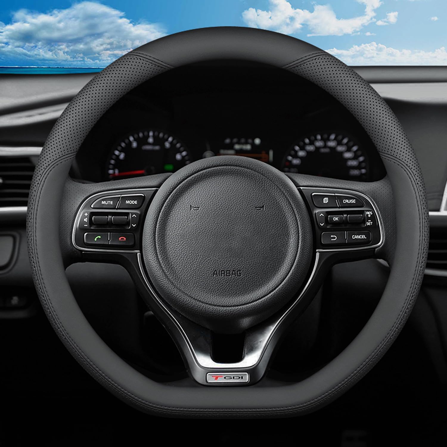 SZYUCHEN - Funda de volante en forma de D para Kia Soul K5 Forte Optima Stinger Seltos EV6 2021 2022 2023 2024 2025, piel de microfibra negra con orificios transpirables, 14, 5 y 15 pulgadas