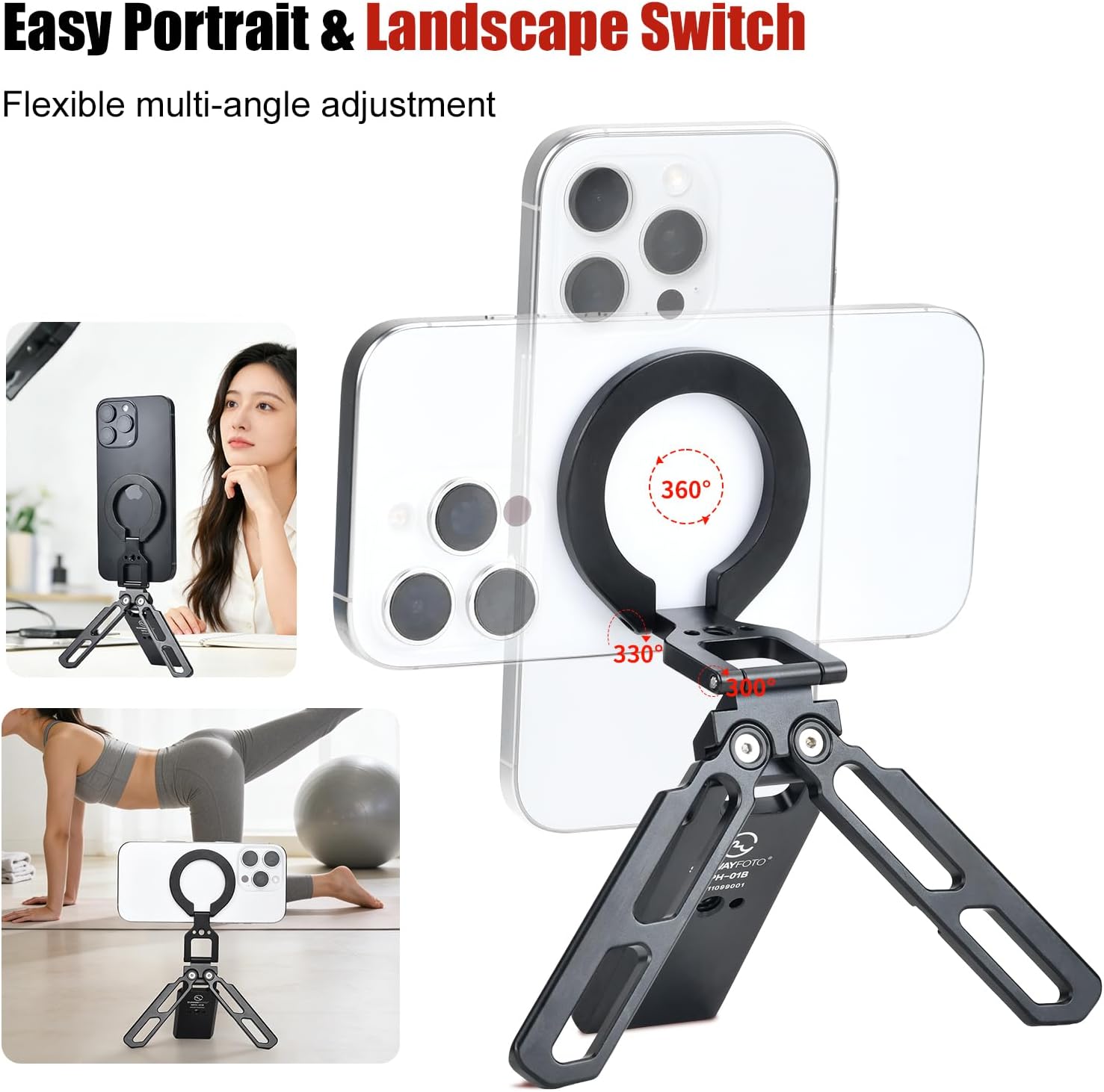 SUNWAYFOTO MPH-01 Magnetic Pocket Phone Tripod, Foldable Compatible with Magsafe for iPhone 16/15/14/13/12 Plus Pro Max Series, Phone Tripod Holder, Handle, Smartphone Table Stand, Travel (BLACK)