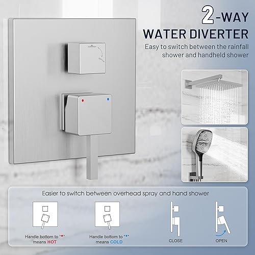 Miniatura 5 de HIMK Sistema de ducha, juego de grifo de ducha montado en la pared para baño, cabezal de ducha de lluvia de alta presión de 10.0in y 3 ajustes de