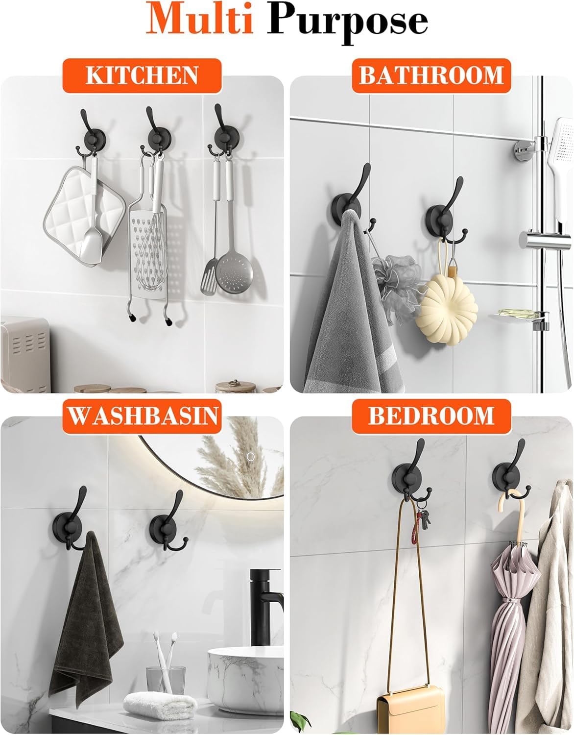 Suction Cup Hooks, Vacuum Power Heavy Duty Shower Hooks, No Drill Towel Hooks for Bathroom Wall, Kitchen, Glass, Mirror (2 Pack)