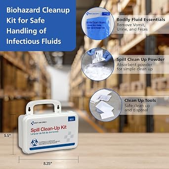 First Aid Only 6021 21-Piece Body Fluid Clean Up Kit, Commercial Cleaning Equipment for Spills in Weatherproof Plastic Case, White