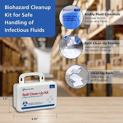 First Aid Only 6021 21-Piece Body Fluid Clean Up Kit, Commercial Cleaning Equipment for Spills in Weatherproof Plastic Case, White
