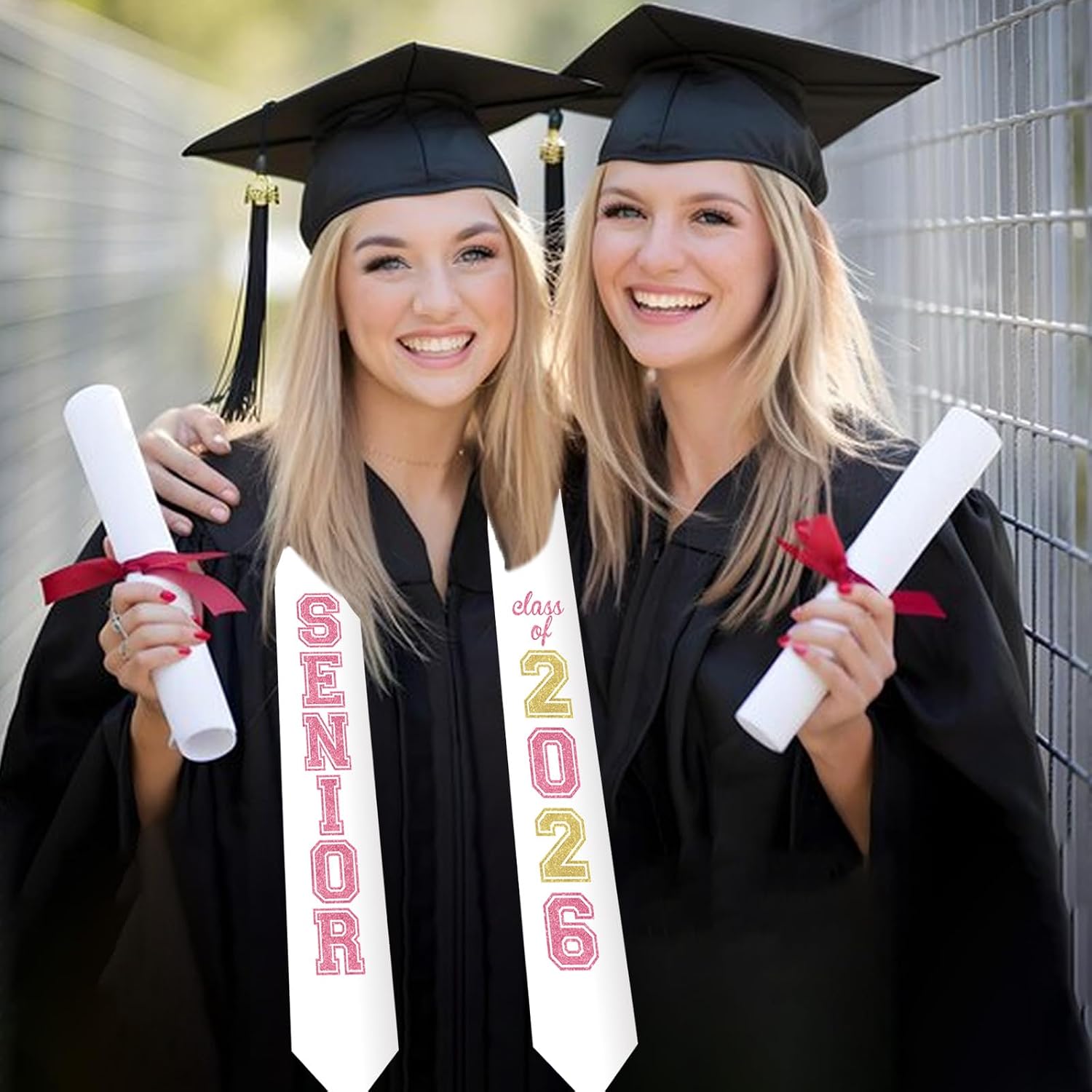 Jollyboom Senior Graduation Stole Class of 2026 Pink, Graduation Honor Stole Sash with Glitter Letter Class of 2026 Senior Night Accessories Gift for Ceremony Congrats Grad Party