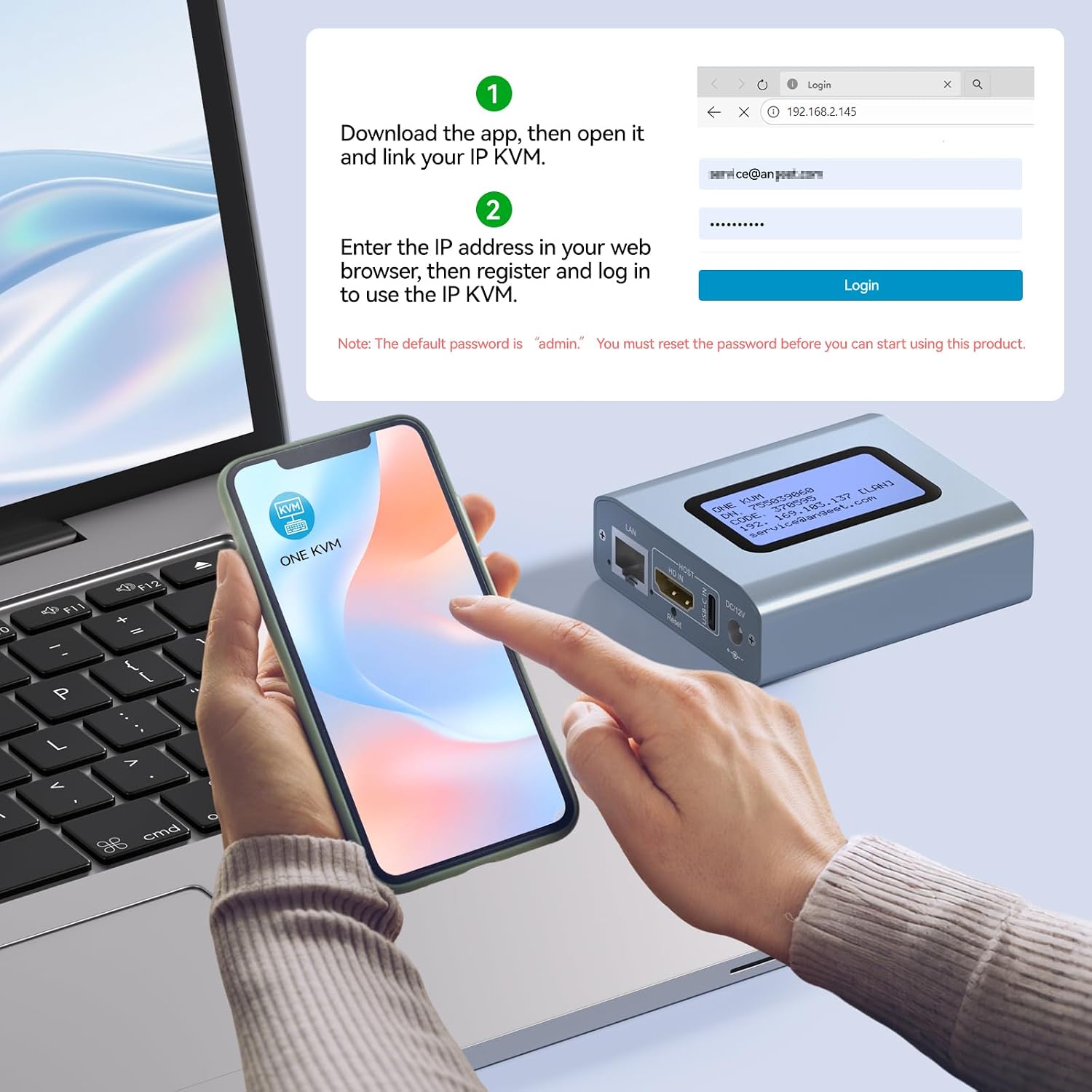 Remote KVM Over IP Internet,4K IP KVM Remote Control PC,Server,Remote Power Control, LCD Screen,ZeroTier, TF Card,Webcam,Wake, Install OS Via BIOS, Windows Mac Linux Android