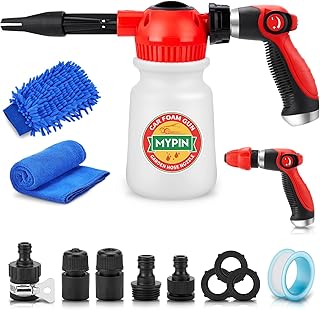 New Rotary Dial 16 IN 1 Car Wash Foam Gun,Foam Cannon, Adjustable Hose Wash Sprayer with 2.5-6 Bars Foam Blaster, with Nozzles,Wash Mitten &Towel,for Car Cleaning& Garden Use with 1/2” Quick Connector