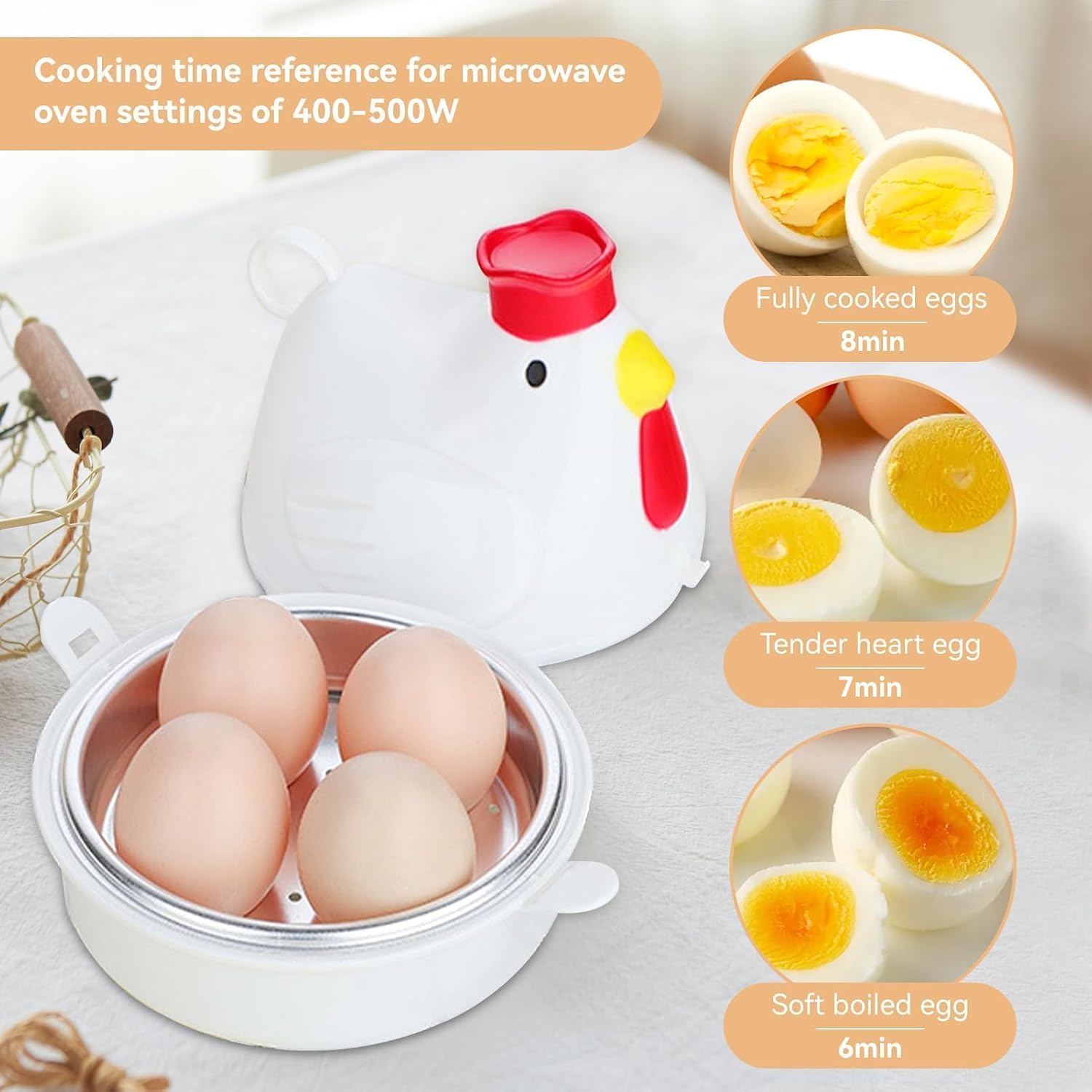 Microwave Egg Cooker 4 Eggs, Microwave Egg Boiler Cooker Portable Microwave Egg Boiler Machine Chicken Shaped Steamer Poacher for Poached Eggs, Rapid Breakfast Tool, 4.8x3.7in