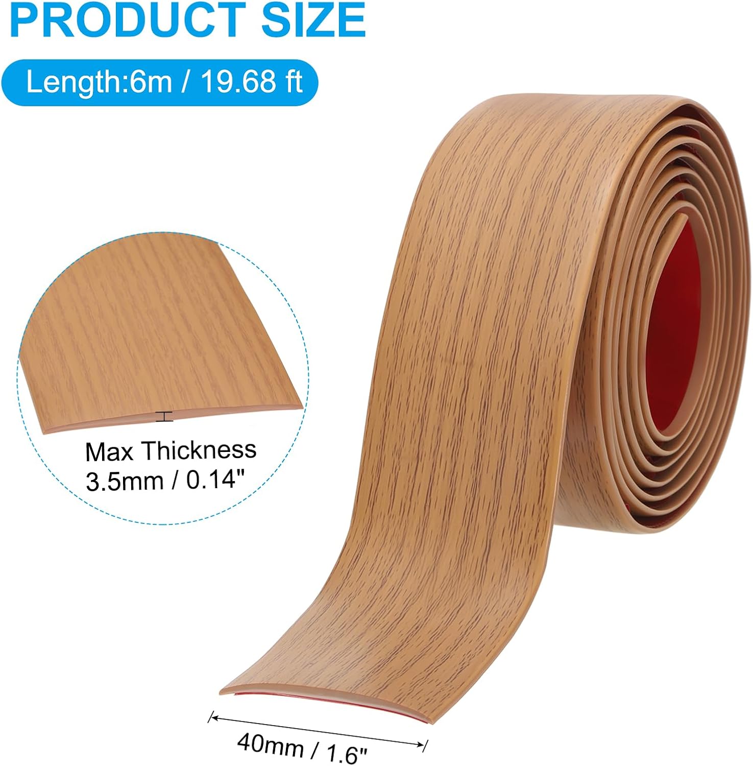 PATIKIL Self Adhesive Floor Transition Strip 20 ft x 1.6" Vinyl Flat Divider Flooring for Joining Floor Gaps Carpet Transition Floor Tiles, Yellow Oak