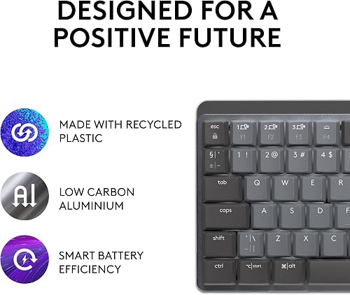 Logitech MX Mechanical Mini Wireless Illuminated Keyboard, Clicky Switches, Backlit, Bluetooth, USB-C, macOS, Windows, Linux, iOS, Android, Metal - Graphite - 5