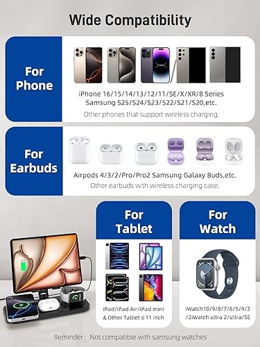 Miniatura 3 de Estación de carga inalámbrica, cargador con cable para iPad, soporte de carga 4 en 1, múltiples dispositivos para Apple - iPhone 15 14 Pro Max 13 12