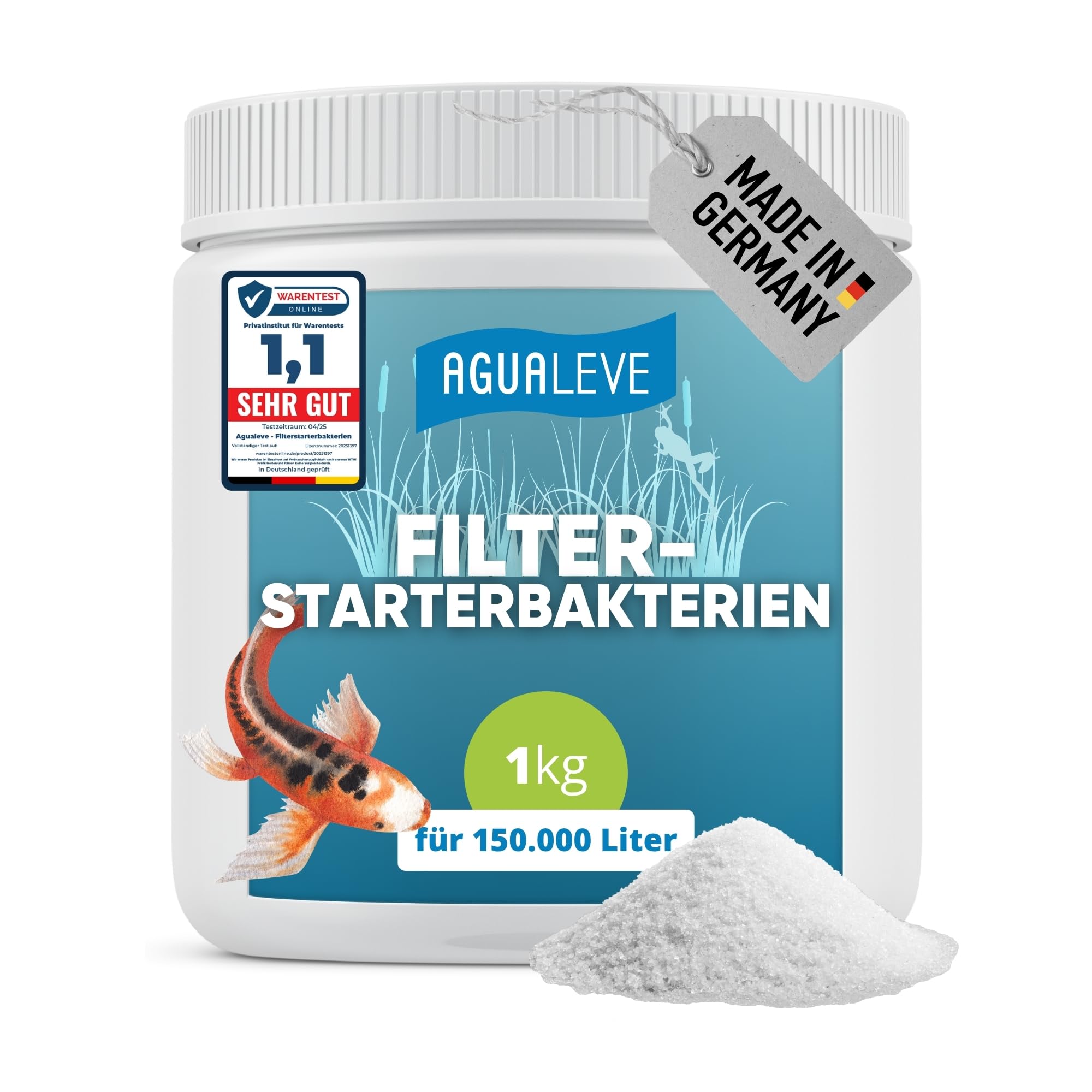 AGUALEVE® Filterstarterbakterien 1kg *NEU* | aktiviert den Teichfilter Dank innovativer BIO3-Hochleistungs-Mikroogransimen | Fisch-, Garten- & Schwimmteiche | Made in Germany | 150.000l Teichwasser