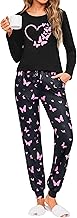 Women's Winter Pajamas Cotton Long Sleeve Pyjamas Long Pyjamas Butterfly Print Top and Long Pants Comfortable for Home S-XXL