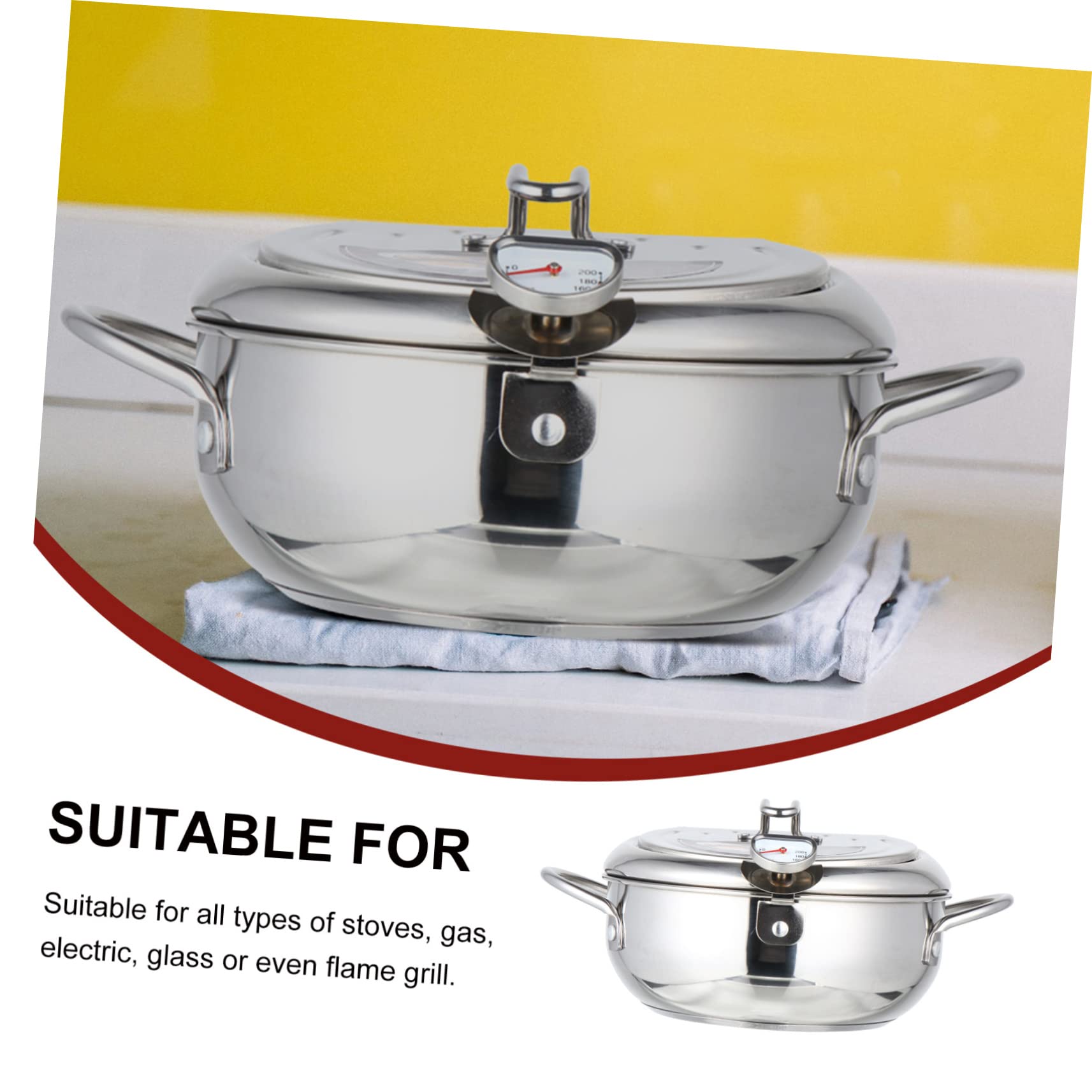 Hohopeti Friteuse Tempura Inox avec Thermomètre Poêle à Température Contrôlable Compatible Feux Dont Induction Casserole Profonde pour Friture Polyvalente