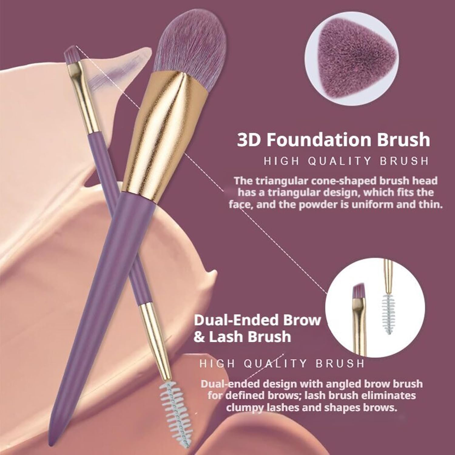 Small purple potato 9 makeup brushes set, artificial fiber full set of foundation concealer eye shadow blush oblique makeup brush, makeup tool set brush