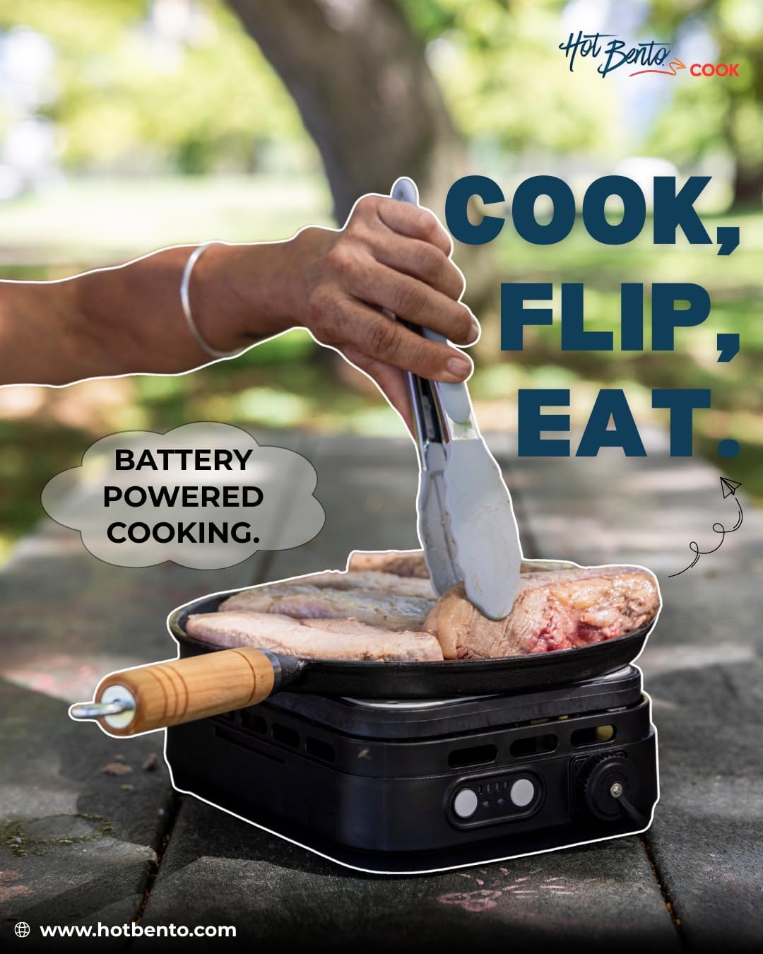 Hot Bento Cook – Portable Battery-Powered Flameless Cooker Reaching 500°+, Adjustable Heat Levels, Cordless Cooking for Camping, Travel & Outdoor Use