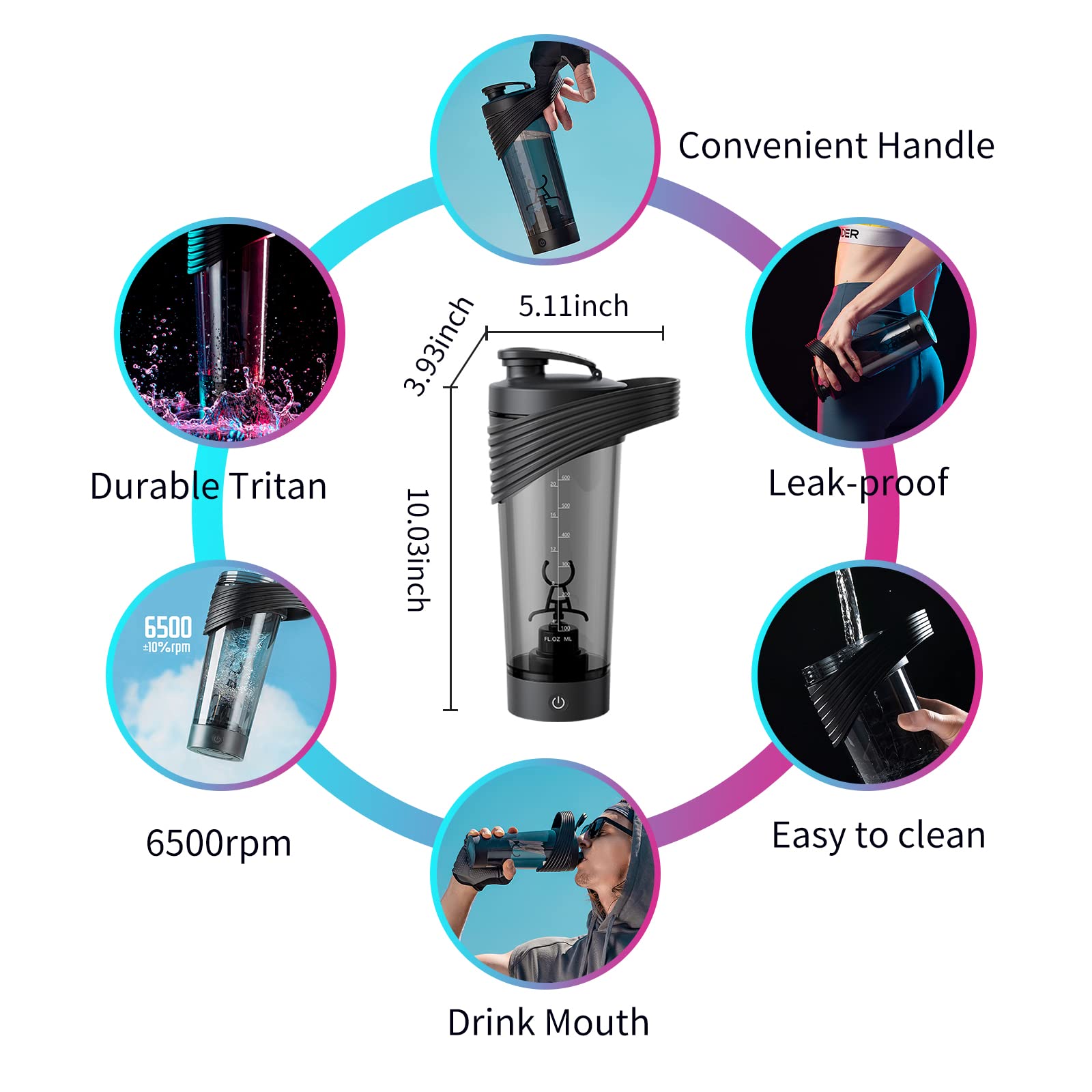 Bottiglia di proteine elettriche BOTCA Auto -mescola della tazza di vortice miscelatore ricaricabile miscelabile miscelazione di proteine caffettiera cacao in polvere per ufficio (Rosa)