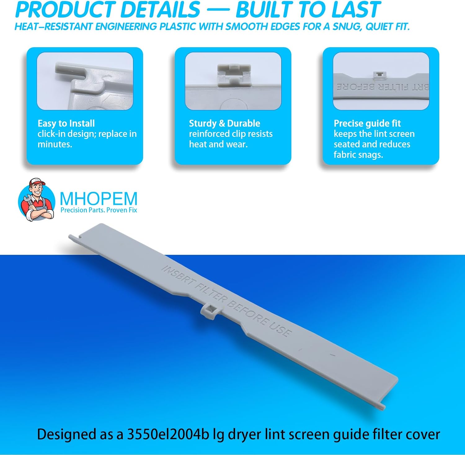 DLEX3070W DLGX2551R DLE1501W DLE2250W DLEX2450R DLEX2550R DLEX2550W DLEX2650R DLEX2650W DLEX2655V DLEX3070R DLEX5680V DLEX5680W DLEY1701V Dryer Lint Screen Guide Filter Cover for LG Kenmore