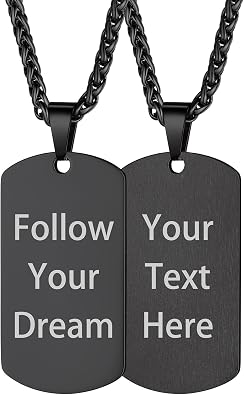 Custom4U Personalized Dog Tags Necklace for Men Dad Custom Text Engraved | Stainless Steel, Army Military Dog Tag with Silencer, Heart Necklace, Memory Chain Jewelry Gift for Women Mom Father Husband