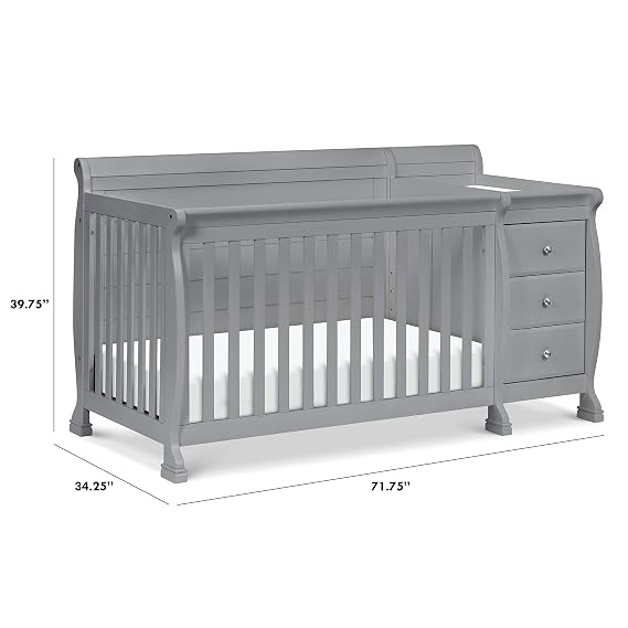 Davinci Kalani 4-in-1 Convertible Baby Crib & Changing Table Combo - GREENGUARD Gold Certified - Toddler Bed, Daybed, Full-Size Bed Conversion - 4 Adjustable Mattress Heights - Gray