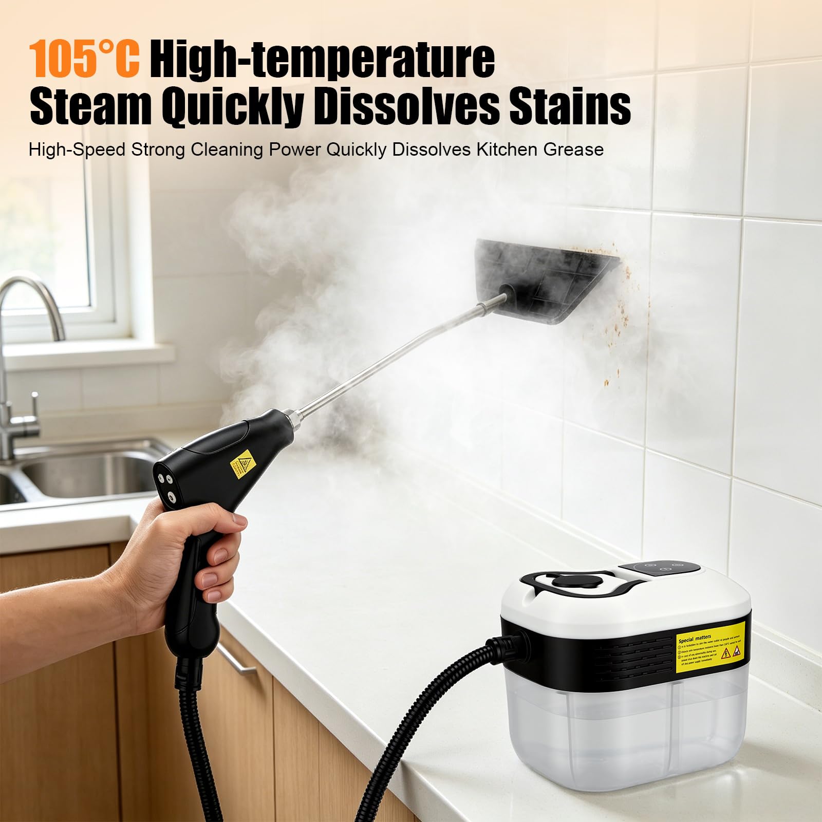 2500W Dampfreiniger Handheld mit 4,5 Bar Hochdruck & 1500ml Tank - 6 Dampfstufen, 15s Schnellheizung für Küche, Bad, Auto, Polster & Böden - Chemiefreie Tiefenreinigung
