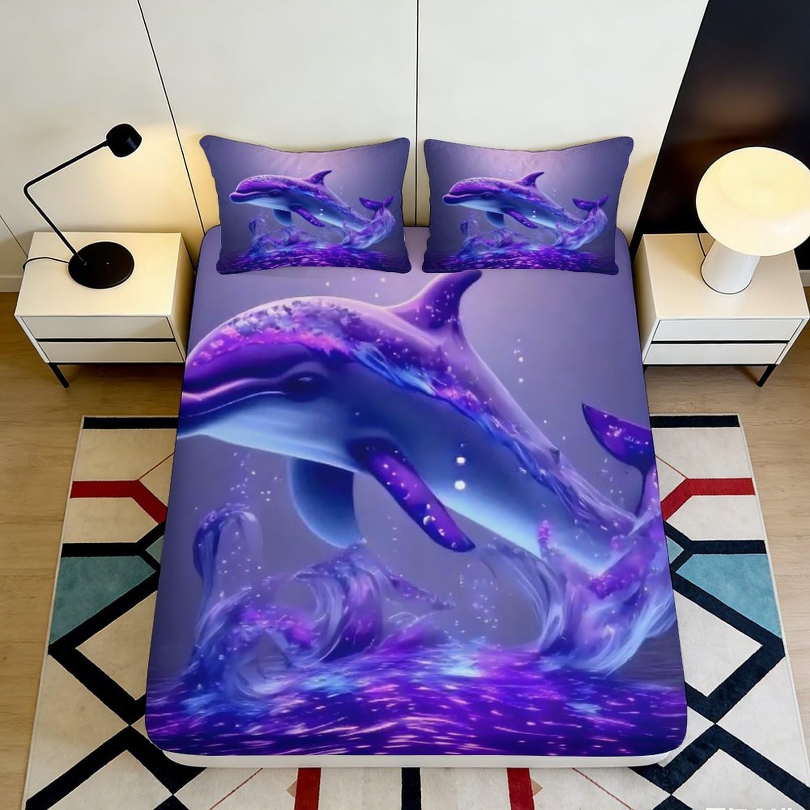 3D Printed Dream Clouds Rainbow Fitted Sheet Microfiber Deep Pocket Non-Slip Bedroom Cartoon Mattress Fitted Cover 160x200x25cm