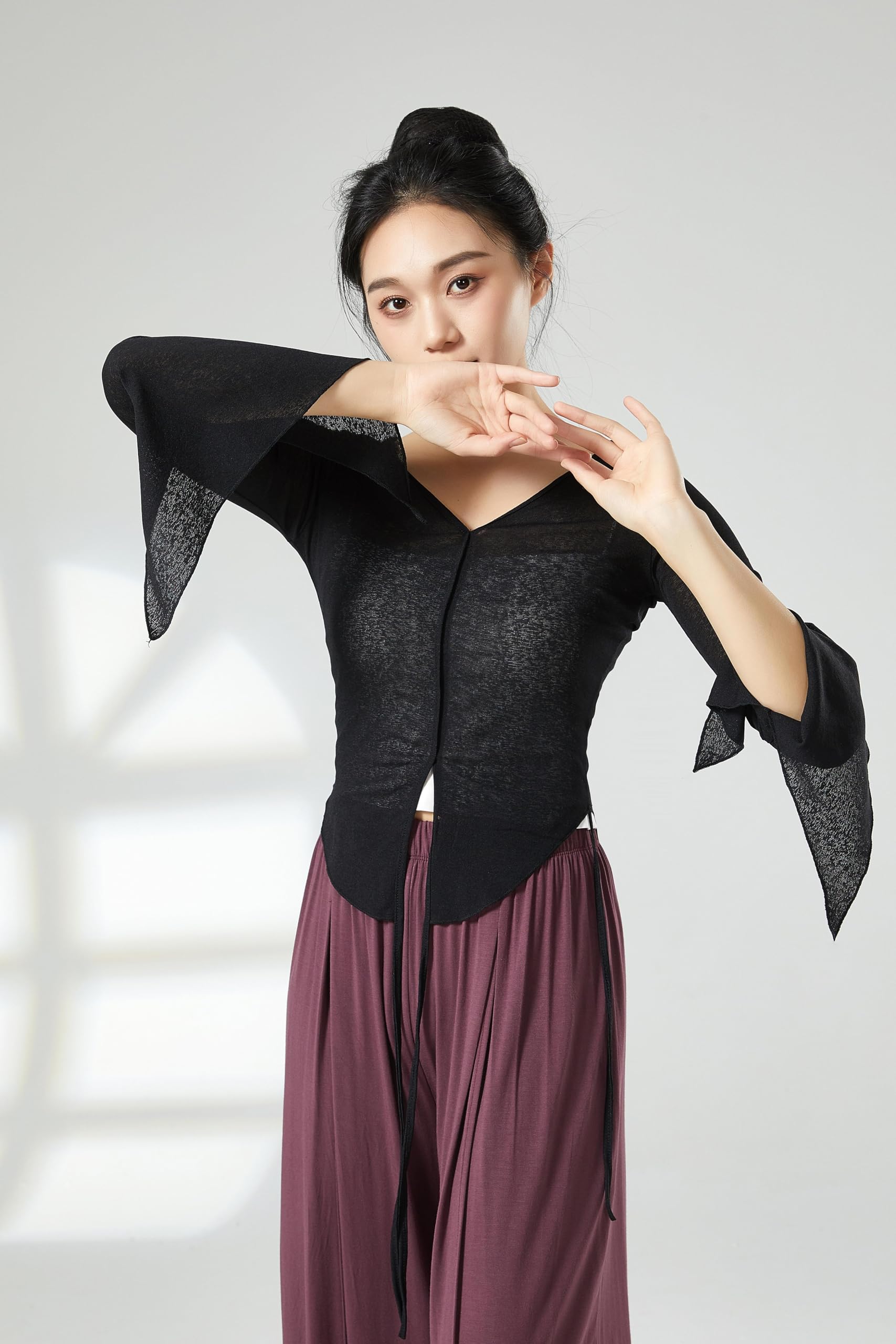 HEARTTOUCH Women Ballet Wrap Top Long Sleeve Yoga Dance Crop Classic Dance Blouse V Neck Bolero Soft Pullover Shirts (Black,X-Large)