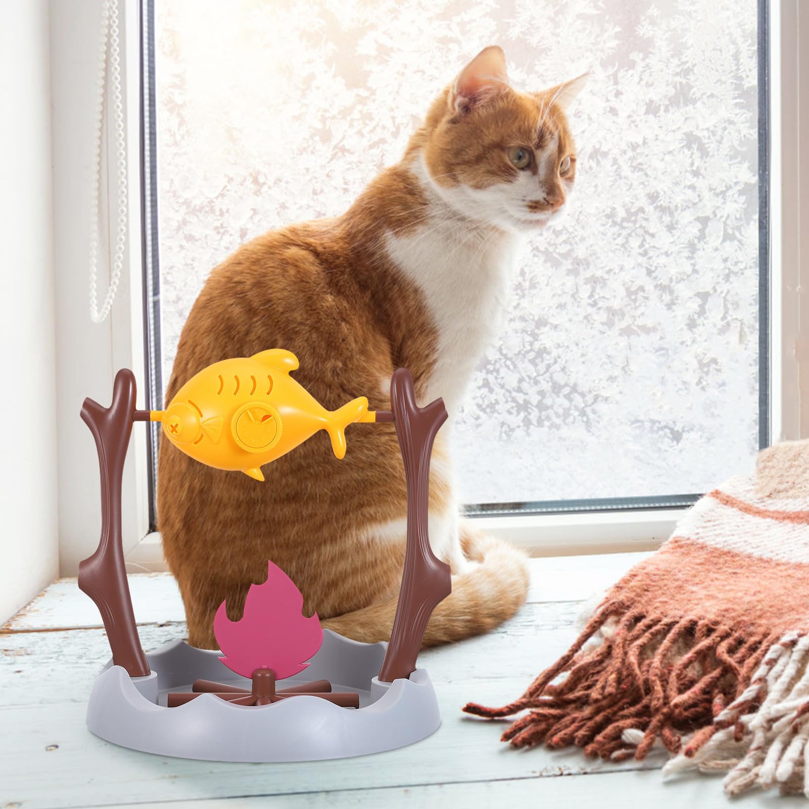 YARNOW Dispensador de Premios para Gatos Giratorio de Abs Forma de Carne, Juguete Interactivo para Interior Que Ofrece Desafío Cognitivo y Familiar