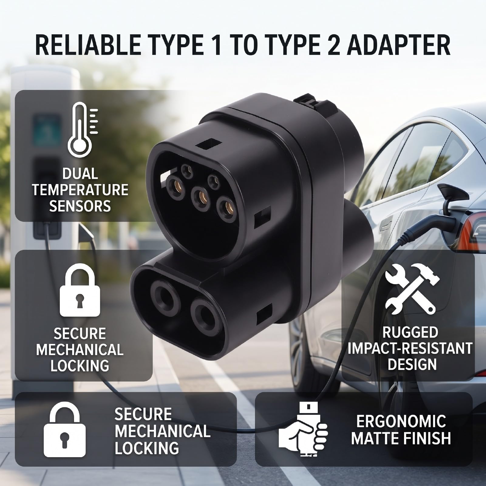 Adapter EV Typ 1 do Typ 2, Podwójne Czujniki Temperatury, for