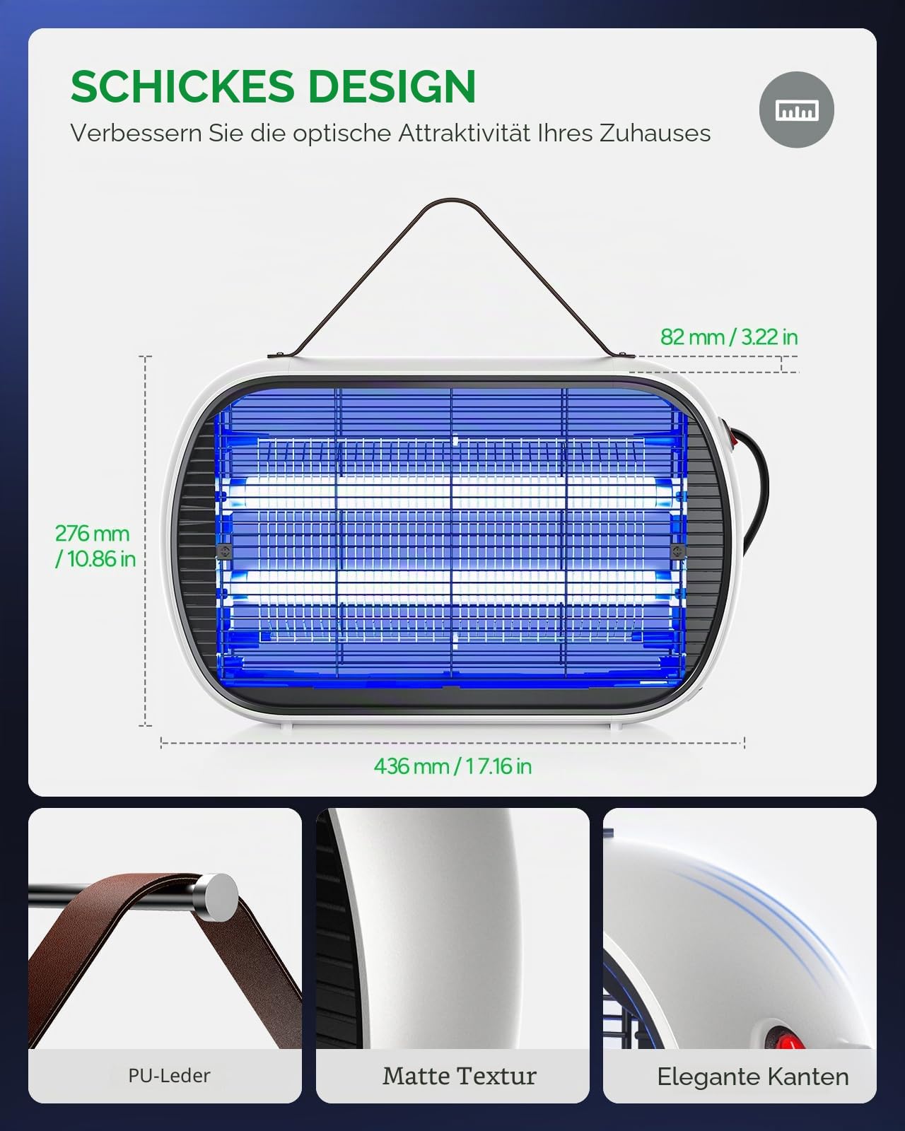 Buzbug Elektrischer Insektenvernichter 5000 q. Ft. Modern und elegant, Insektenvernichter für den Innenbereich, Fliegen- und Mückenkiller für Haus, Küche, Restaurant, Garage, Büro, Lager (weiß)