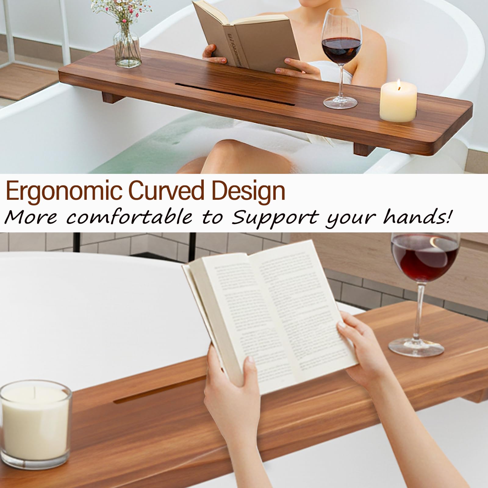 Bandeja de bañera de madera de acacia para bañera independiente, bandeja de baño ajustable de 35 pulgadas para bañera, mesa organizadora de lujo para spa, accesorios de bañera para mujeres