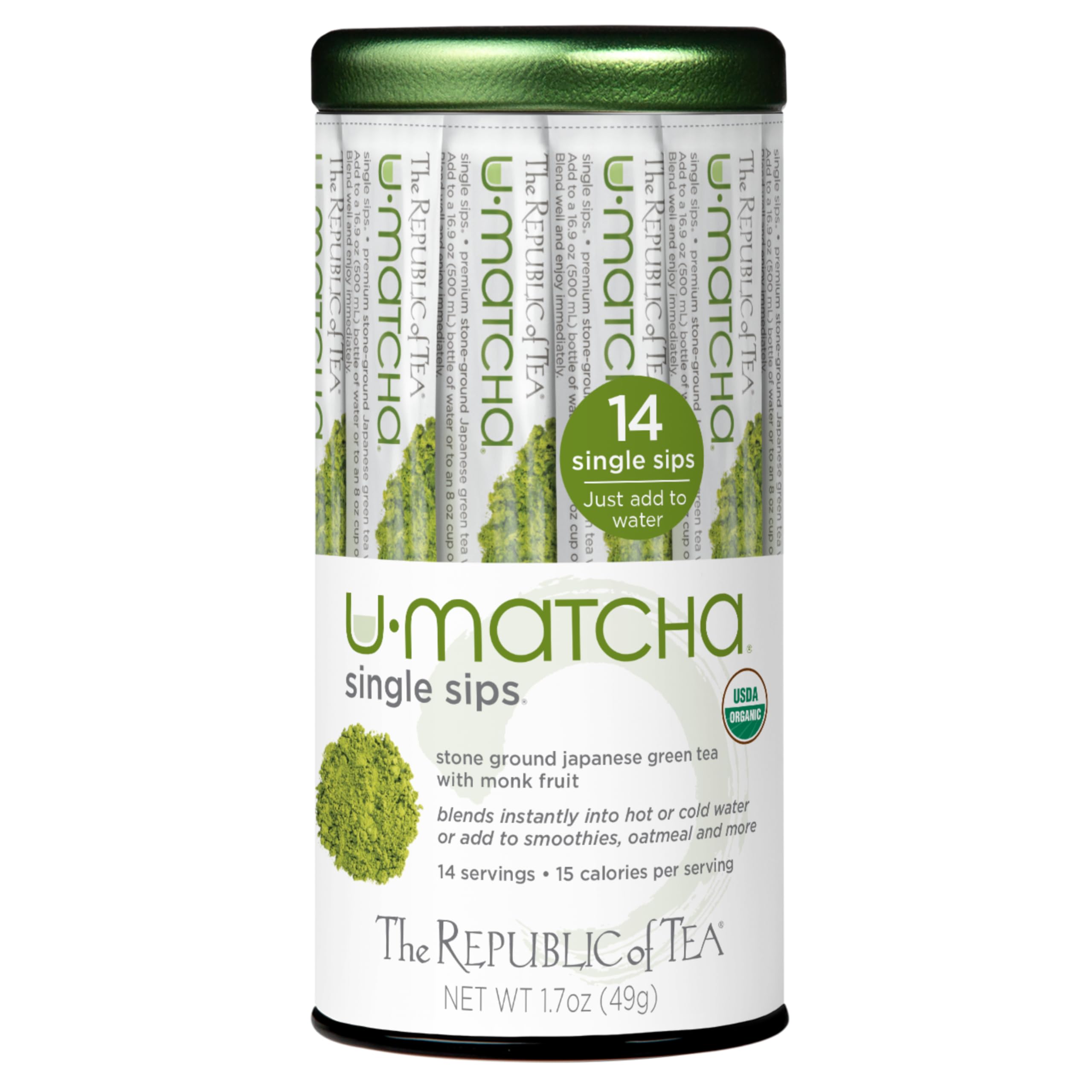 The Republic of Tea – Organic U•Matcha Single Sips, Naturally Caffeinated Matcha Green Tea Powder, 14 Packets