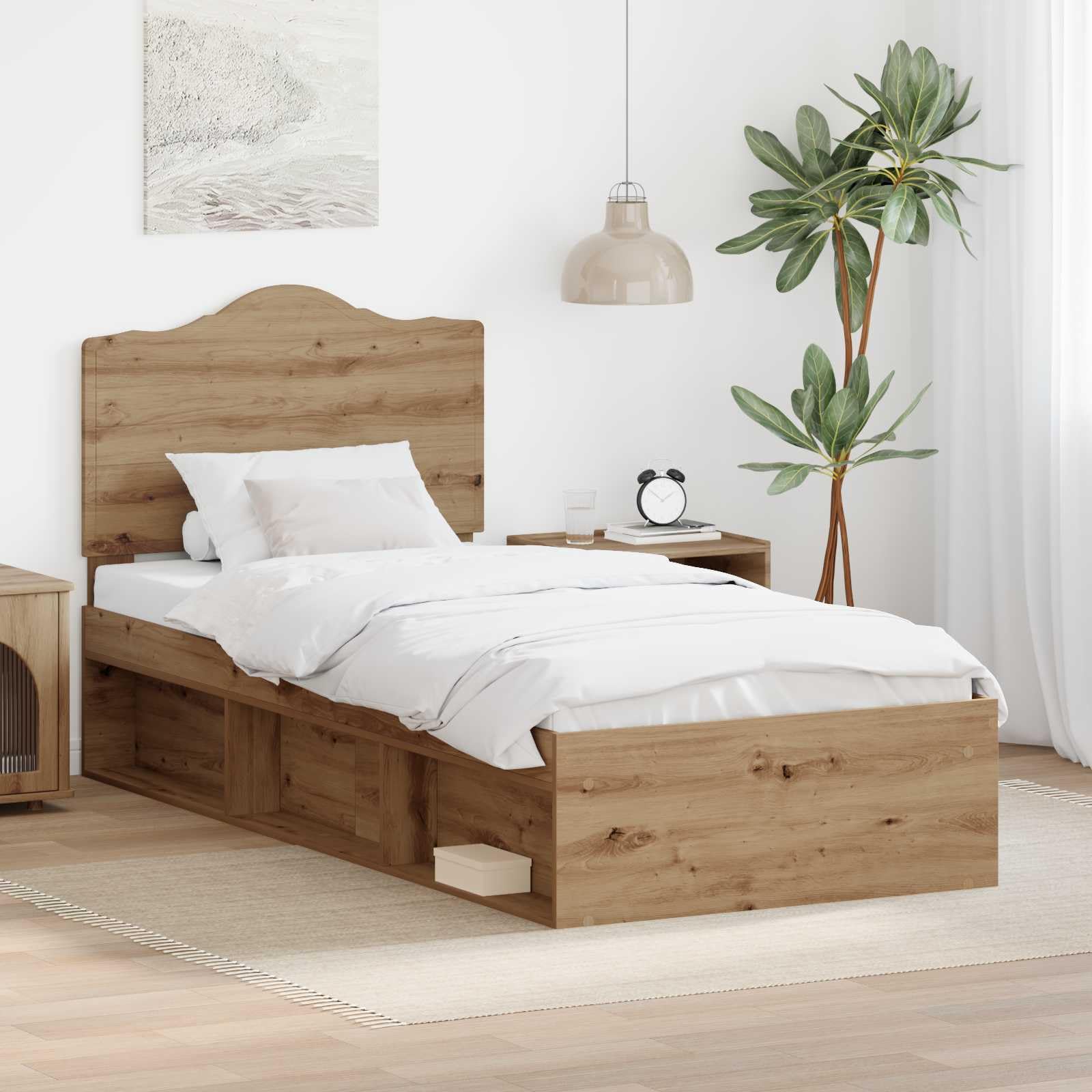 vidaXL Estructura de Cama con cabecera Roble Artisan 90 x 190 cm