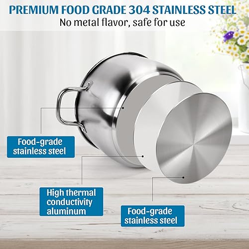 Miniatura 7 de Olla de 6 cuartos de galón, olla de pasta de acero inoxidable con tapa de vidrio marrón templado para inducciónelectricidadgascerámica, apta para