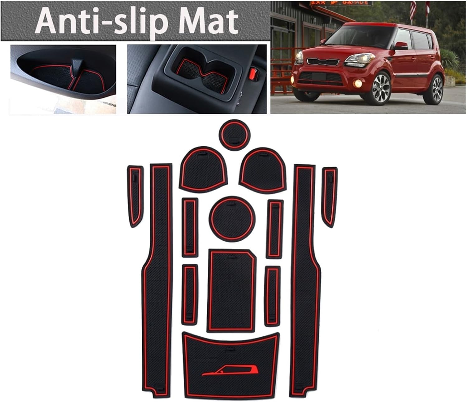 Anti-Slip Rubbe Coaster Phone Gate Slot Mat Compatible with Kia Soul AM 2009 2010 2011 2012 2013 Door Pad Car Interior Stickers Accessories(White)
