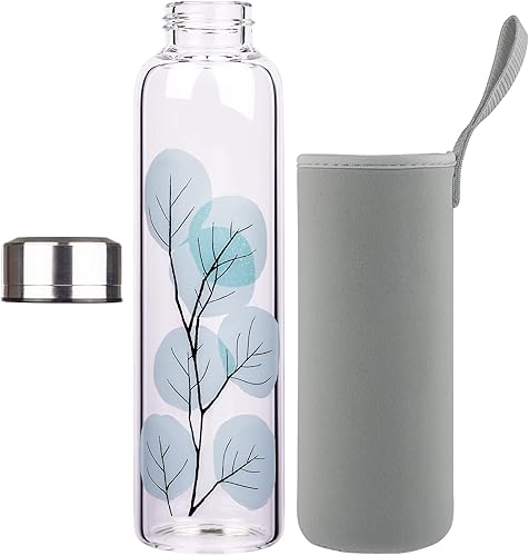 Miniatura 2 de Reeho Botella de agua de vidrio de borosilicato, botella de vidrio deportivo con funda de neopreno y tapa de acero inoxidable, 16 onzas  32 onzas
