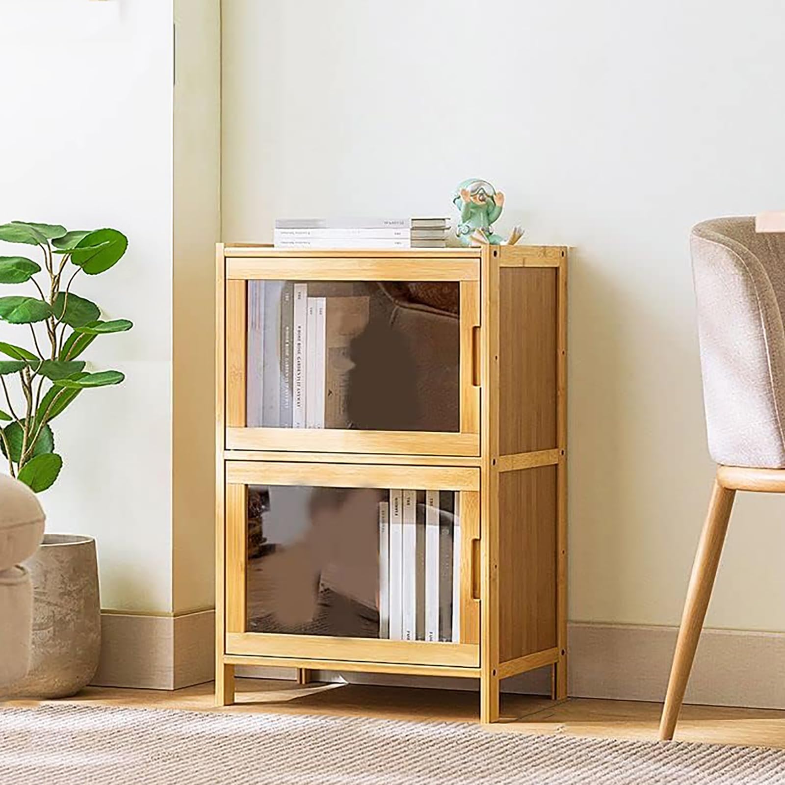 FUYAO Bamboo Accent Cabinet Corner Cabinet Modern Storage Cabinet for Bathroom Kitchen Living Room, Tall Narrow Storage Cabinet with Doors and Shelves