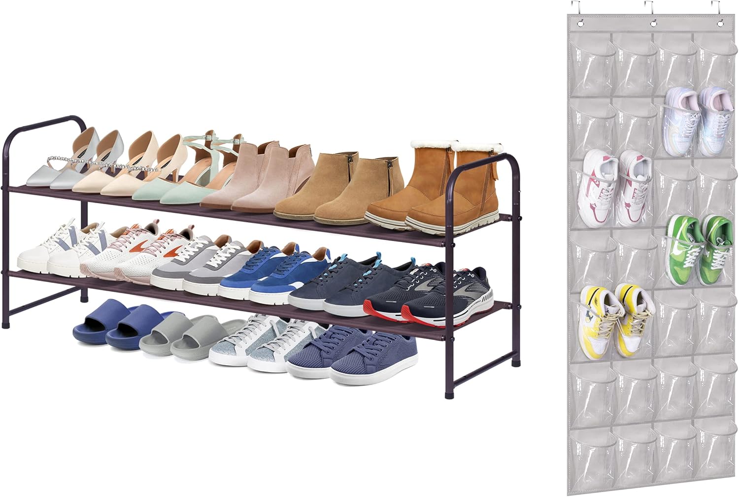 AOODA 2Tier Long Shoe Rack for Closet Wide Low Shoe Shelf