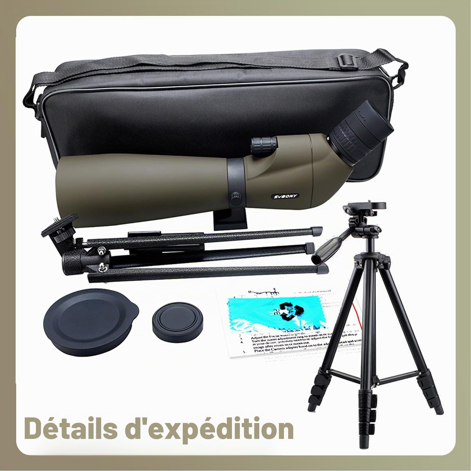 Svbony SV401 20-60x80 Longue Vue avec Double Trépied, FMC Optique Imperméable Incliné Longue Vue Tir Sportif pour L'Observation des Oiseaux, Tir à l'arc