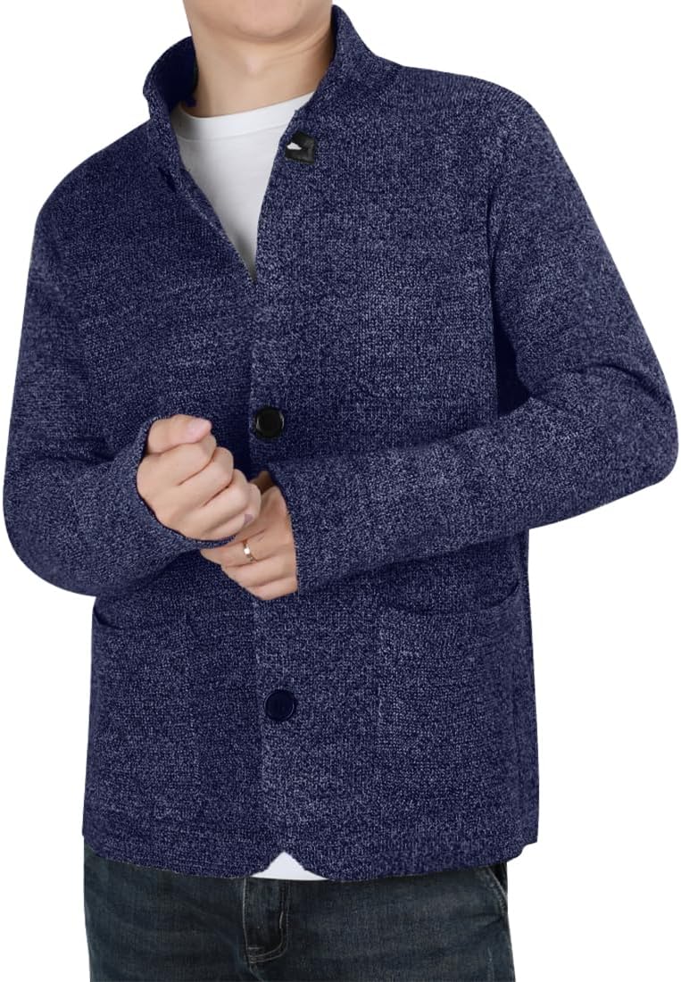 yoeasy Men's Blazer Collar Long Sleeve Button Knit Cardigan Casual Open Front Sweater with Pockets - Image 3