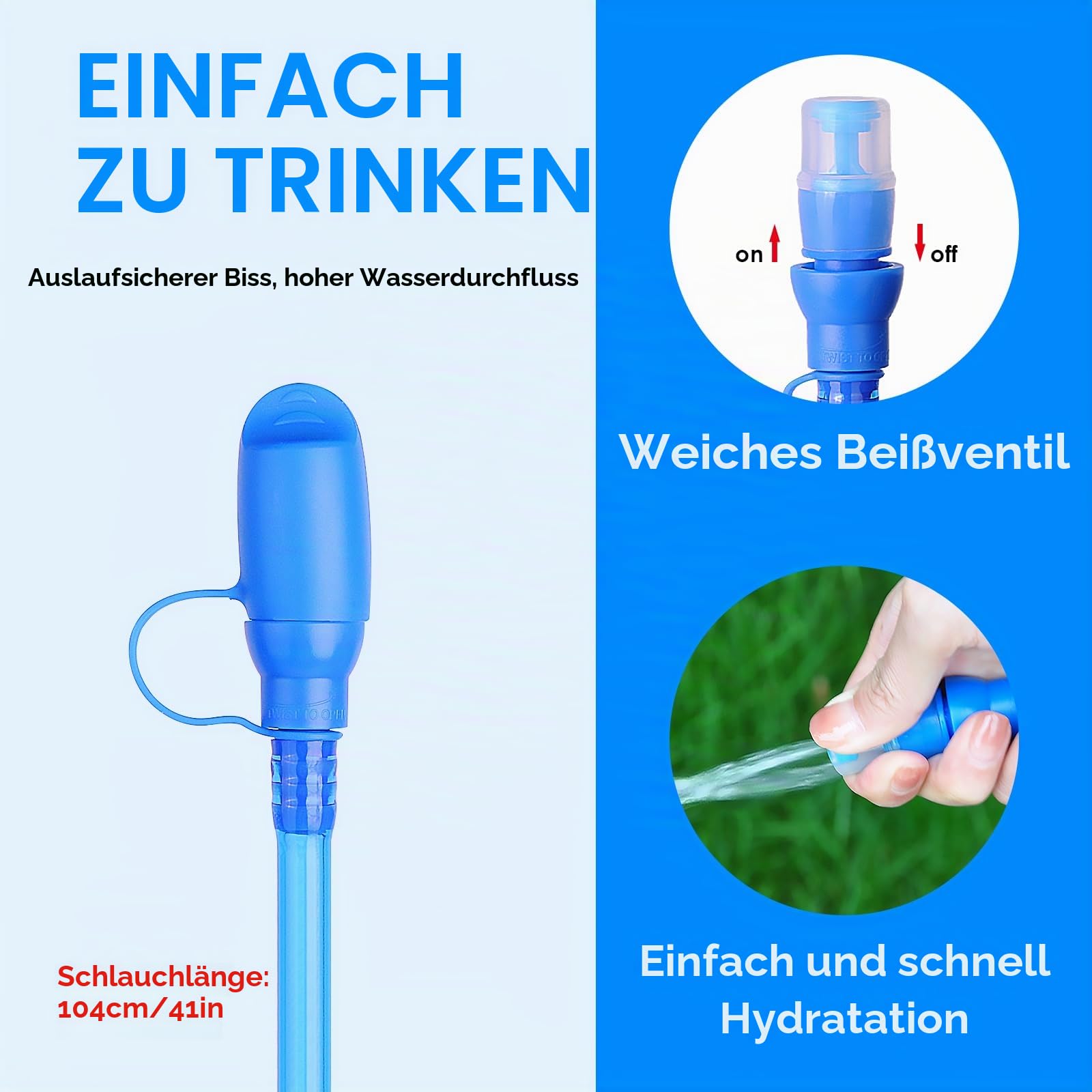 UTOBEST Trinkblase 1L/1,5L/2L/3L Wasserblase für Trinkrucksack, BPA-frei Auslaufsicher Wasserreservoir für Laufen, Wandern, Radfahren