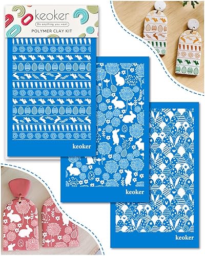 KEOKER Plantillas de seda de San Valentín para arcilla polimérica pantalla de seda de San Valentín para arcilla polimérica 3 piezas de arcilla