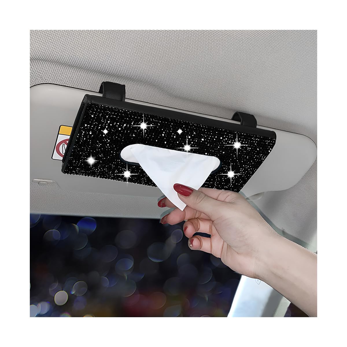 JNNJ Soporte para Pañuelos Coche, Bling Caja Pañuelos Cuero PU Visera para El Coche, Servilletero de Visera del El Coche, Servilletero De Papel Accesorios de Visera para El Sol del Coches(Negro)