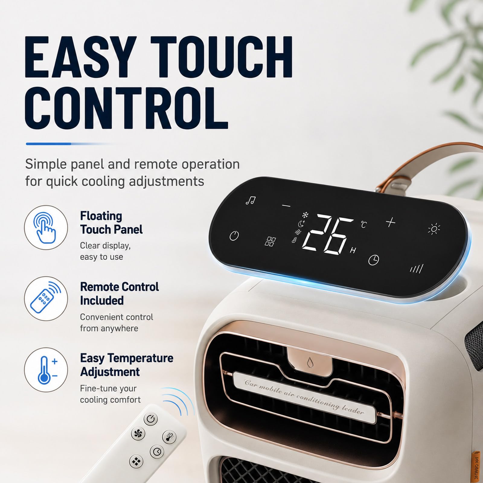 Condizionatore Portatile Campeggio 5000BTU Solo Freddo Camper 8-10m² AC | Raffreddamento Rapido Piccole Stanze | Flusso D'Aria Costante Caldo | Controlli Touch Semplici Maniglia Trasporto