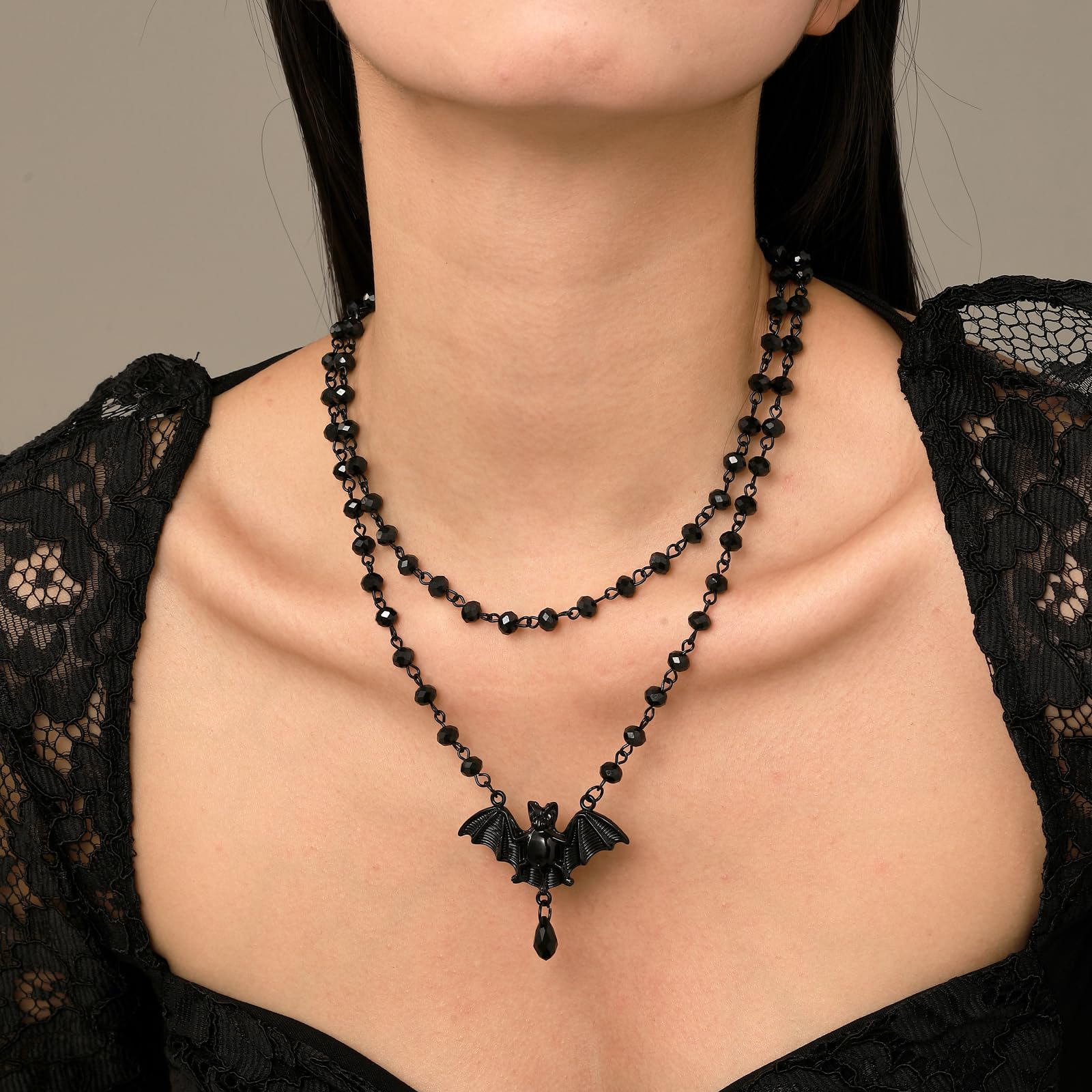 Balirek Gothic  Necklaces Moon Cross Necklaces Black Crystal Chain Halloween Black Pendant Choker Halloween Jewelry for Woman: Bat
