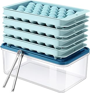 ARTLEO Round Ice Cube Trays for Freezer with Bin, Upgrade Easy Release Small Ice Ball Maker Mold, Freezer Ice Container with Lid, Mini Sphere ice Cube Mold Trays 4 Pack, Ice Bucket and Tong,Bpa Free